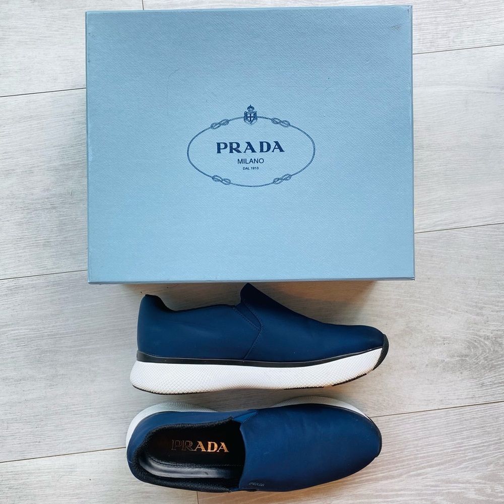 PRADA Navy Slip on Sneakers